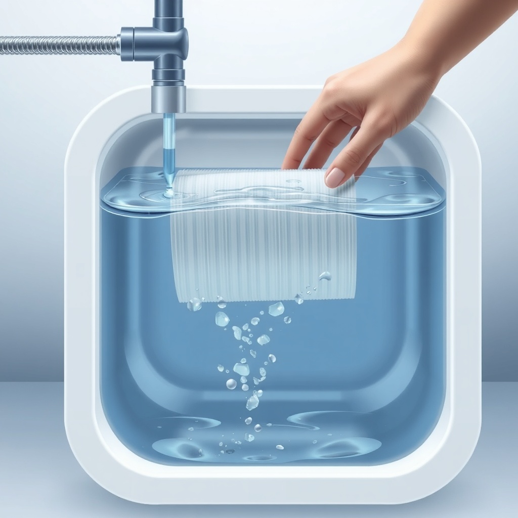 <clean photorealistic illustration of a new membrane being placed into the housing unit