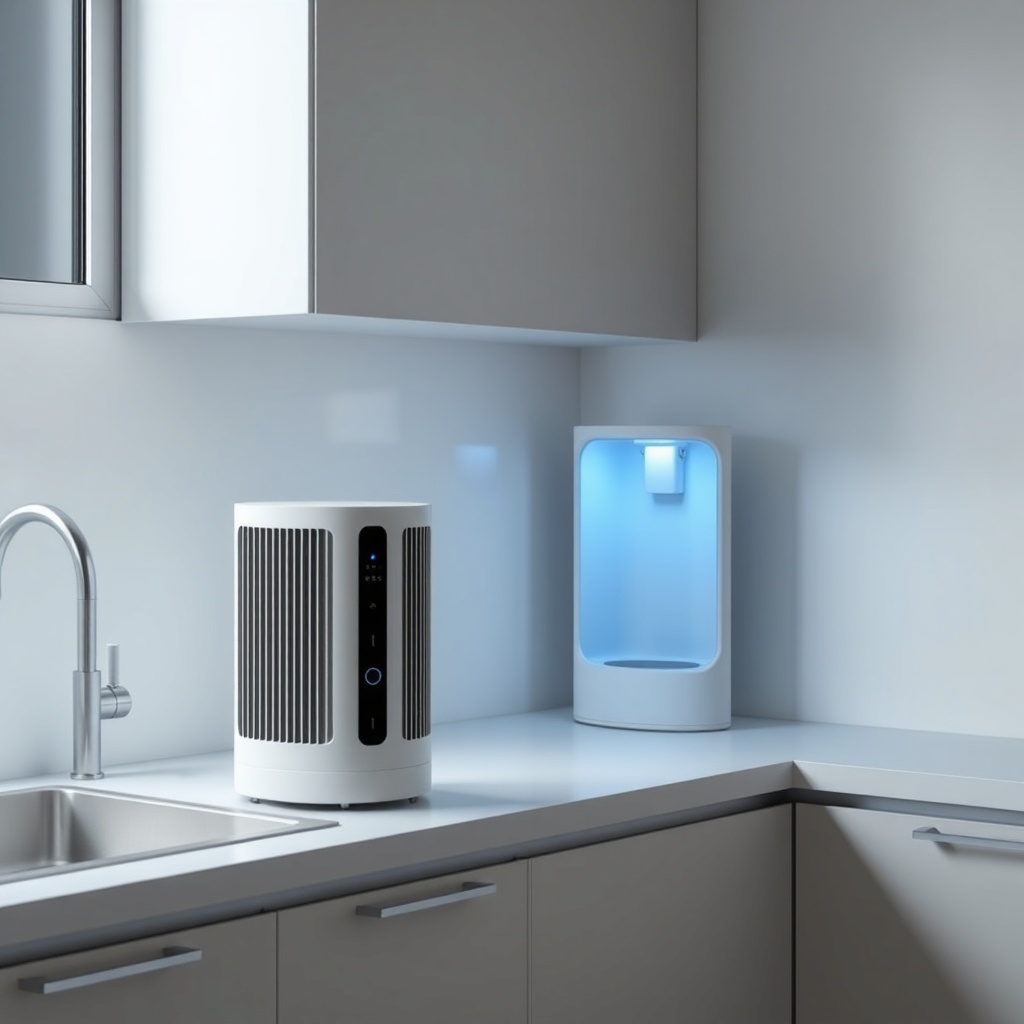 <clean photorealistic photo/illustration of a modern kitchen with Arçelik 3140 S water pur