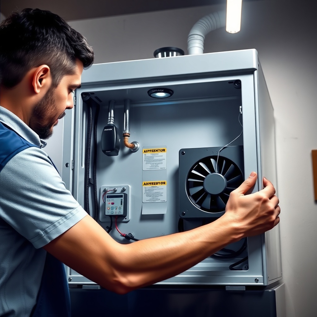 <clean photorealistic photo/illustration of a technician opening the back panel of an Arçe