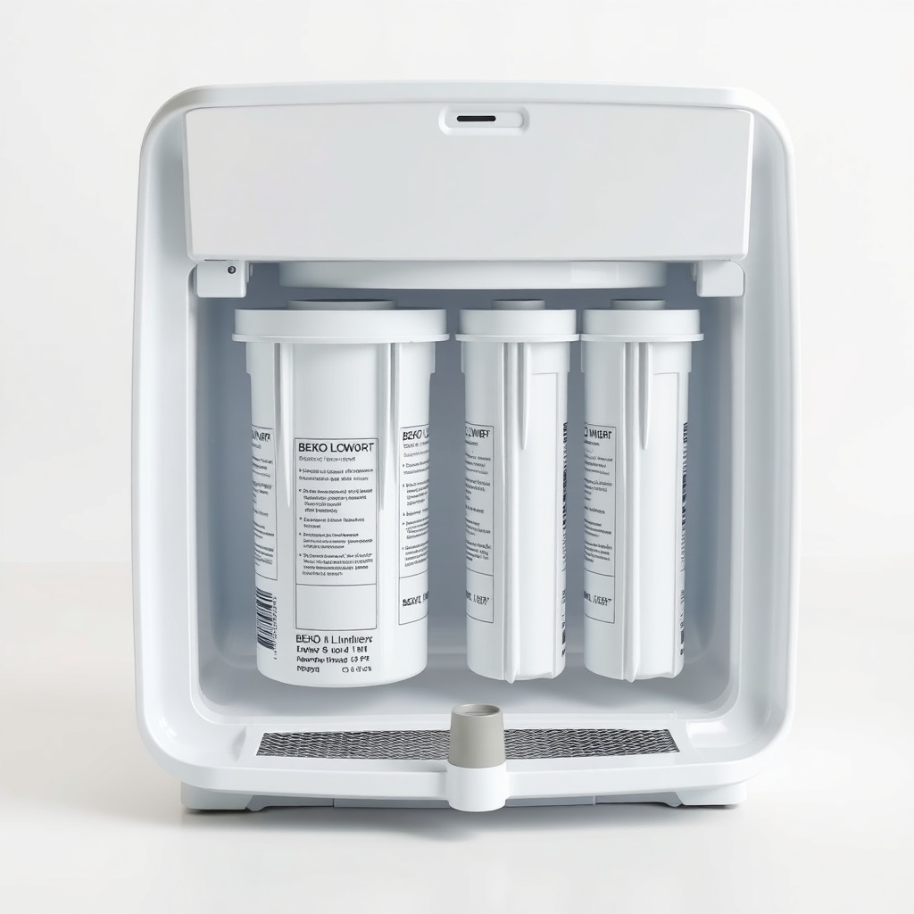 <A clean photorealistic photo of a Beko 3040 S with its filter compartments open