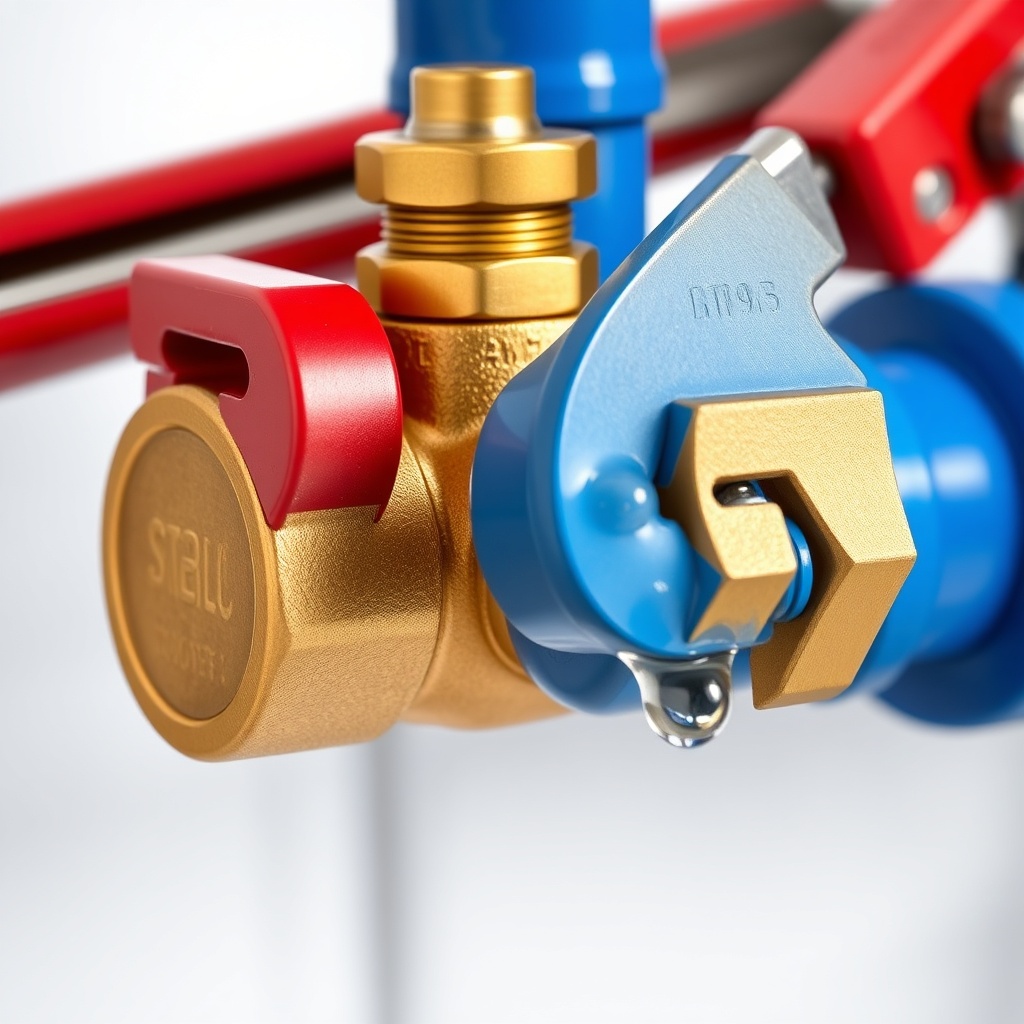 A close-up photorealistic image showing a shiny brass self-piercing saddle valve attached