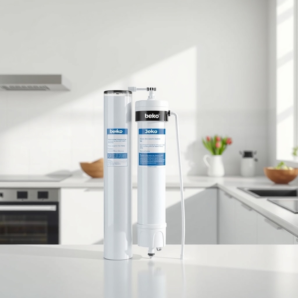<clean photorealistic photo of Beko 3040 S water filter membrane and pre-filter system in