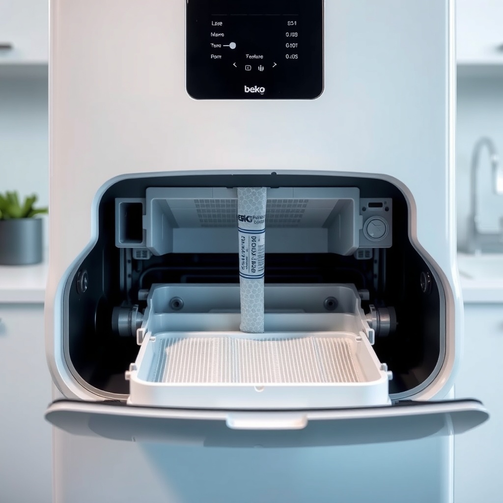 <photorealistic photo of a Beko 3040 S unit with opened membrane housing